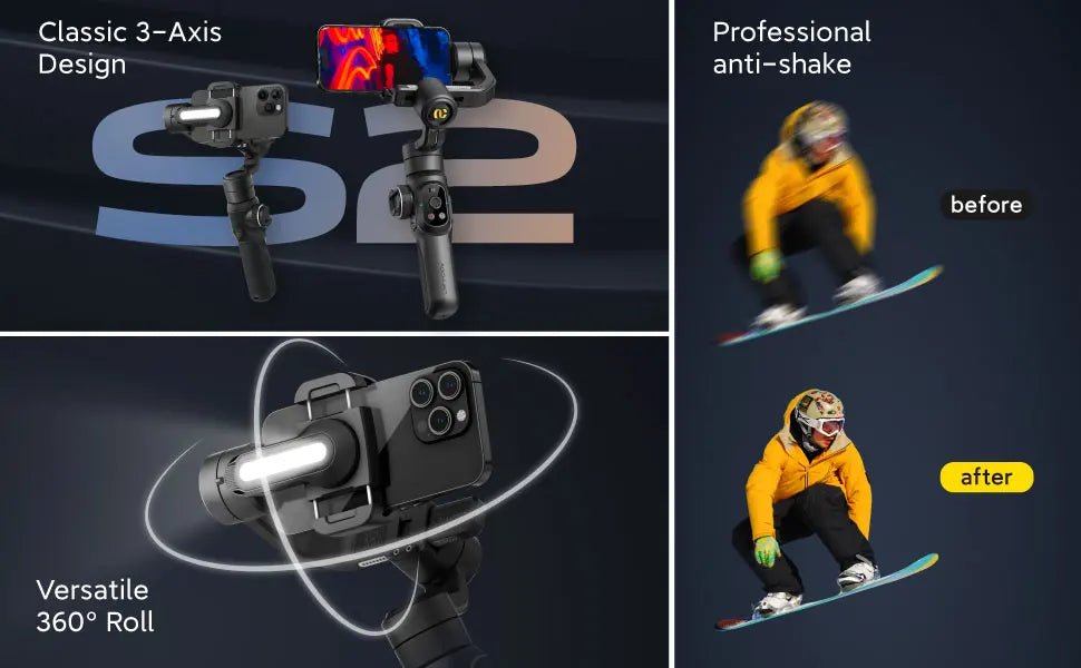 AOCHUAN SMART S2 Gimbal Stabilizer for Smartphone Professional Industry - Standard 3 - Axis Phone Gimbal with Extendable Rod - Ai - TechWorld