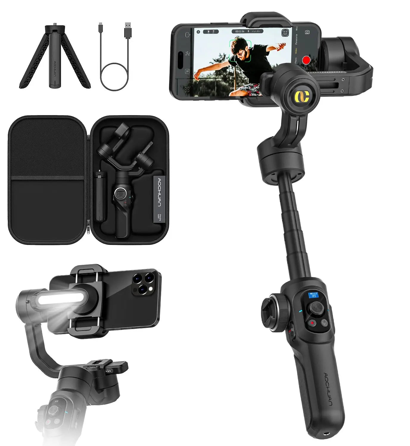 AOCHUAN SMART S2 Gimbal Stabilizer for Smartphone Professional Industry - Standard 3 - Axis Phone Gimbal with Extendable Rod - Ai - TechWorld