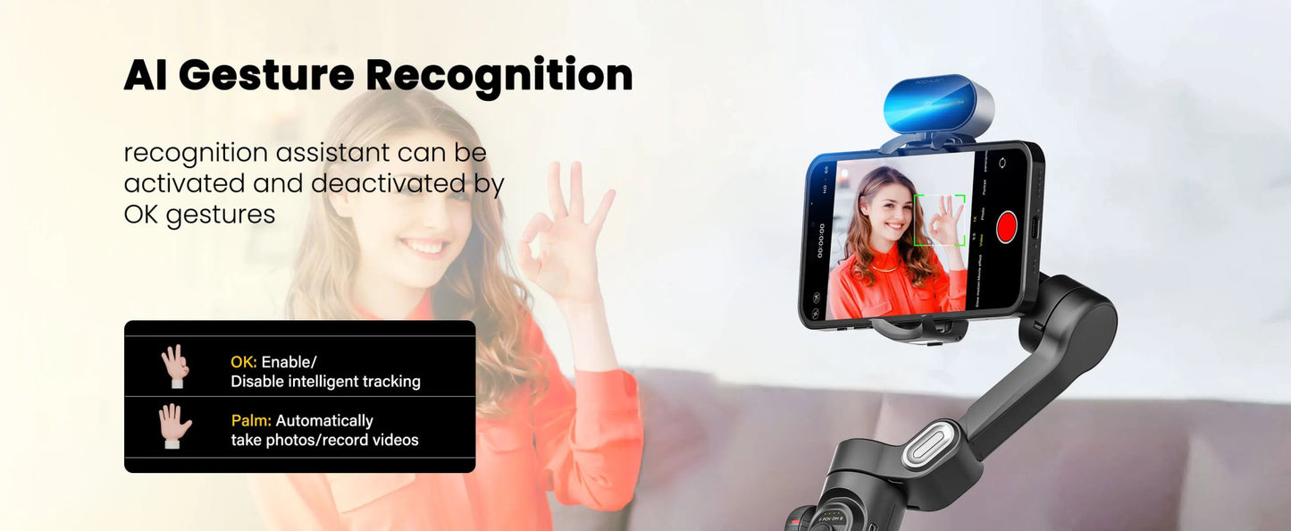 AOCHUAN Smart XE AI Version Gimbal Stabilizer for Smartphone,NO APP AI Tracking gesture control gimbal with TikTok YouTube Ai-TechWorld