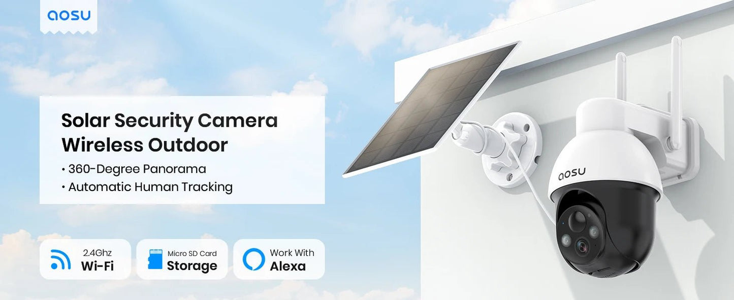 AOSU 3MP PTZ 4/8/12pcs Solar Camera 5000mAh Battery Wireless 2.4Ghz WIFI Camera PIR AI Detection 2 - Way Audio Outdoor CCTV Camera - Ai - TechWorld