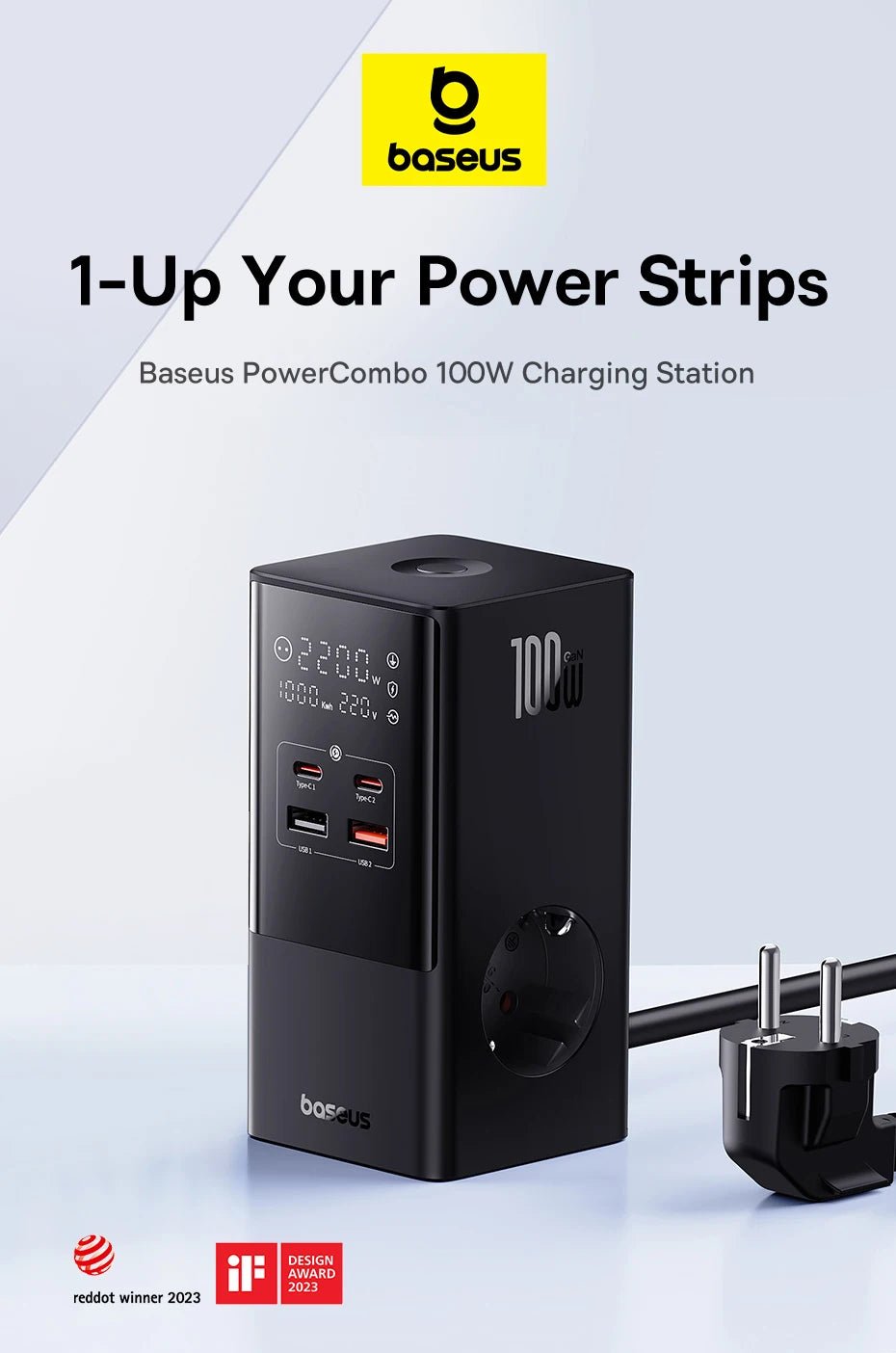 Baseus 100W Fast USB Charger 6 in 1 Power Strip Desktop Charging Station Surge Protector 4000W 2AC Out For Laptop iPhone Samsung Ai-TechWorld