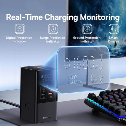 Baseus 100W Fast USB Charger 6 in 1 Power Strip Desktop Charging Station Surge Protector 4000W 2AC Out For Laptop iPhone Samsung Ai-TechWorld