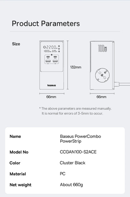 Baseus 100W Fast USB Charger 6 in 1 Power Strip Desktop Charging Station Surge Protector 4000W 2AC Out For Laptop iPhone Samsung Ai-TechWorld