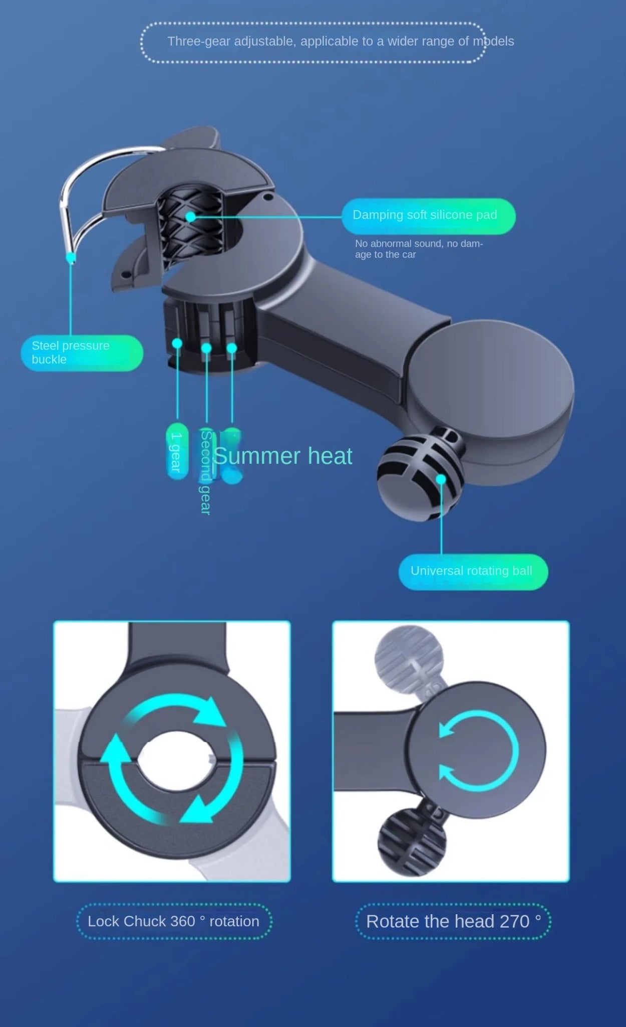 Car Fan 3-speed Car Seat Back Cooling Fan USB Charge Dual Head Fan 360 Degree Rotation Neck Cooler for Summer Car Accessories Ai-TechWorld