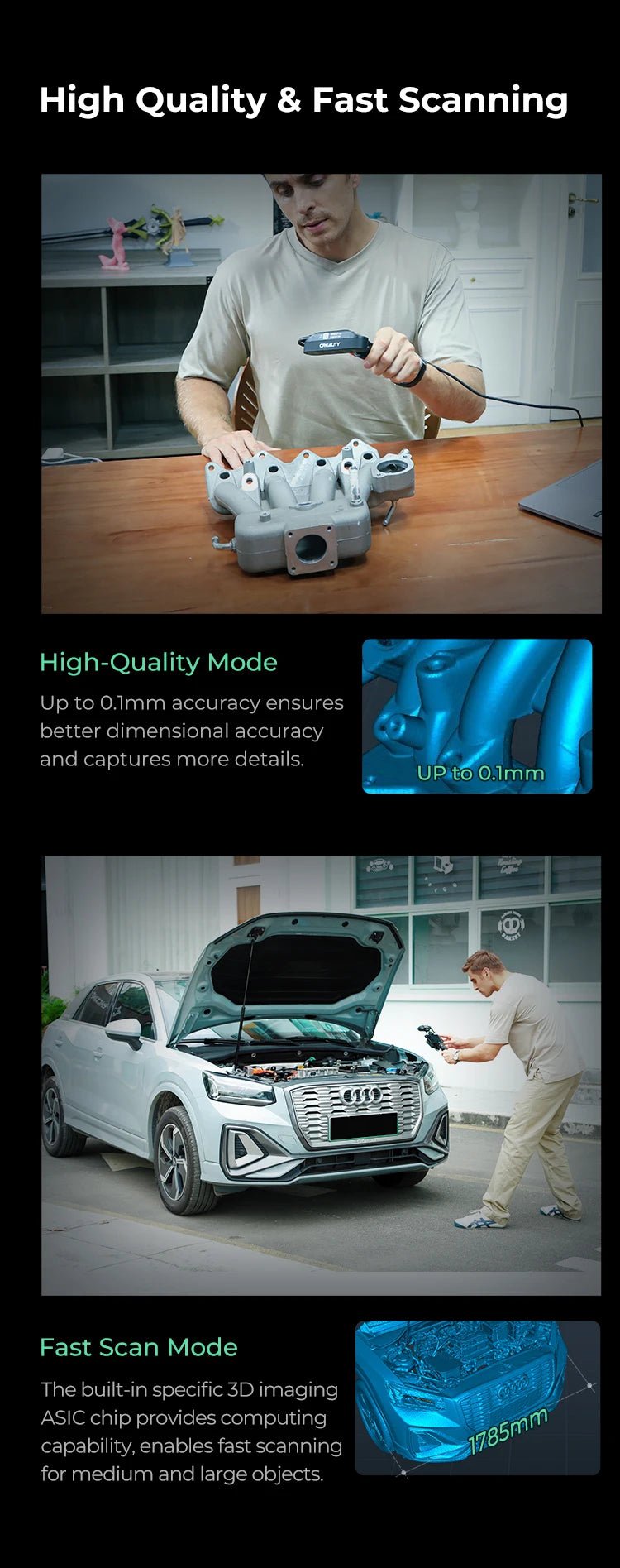 Creality 3D Scanner CR-Scan Ferret Pro Handheld Anti-shake Tracking WiFi6 24-bit full-color Wireless Scanning 0.1mm Accuracy Ai-TechWorld