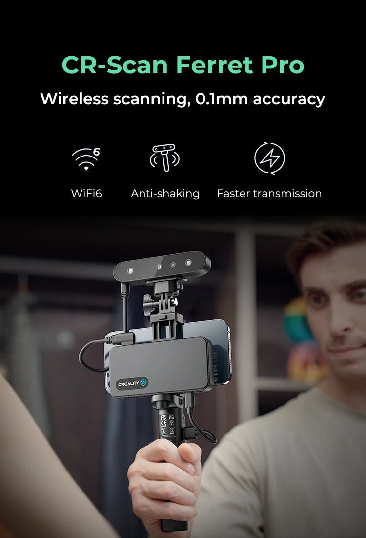 Creality 3D Scanner CR-Scan Ferret Pro Handheld Anti-shake Tracking WiFi6 24-bit full-color Wireless Scanning 0.1mm Accuracy Ai-TechWorld