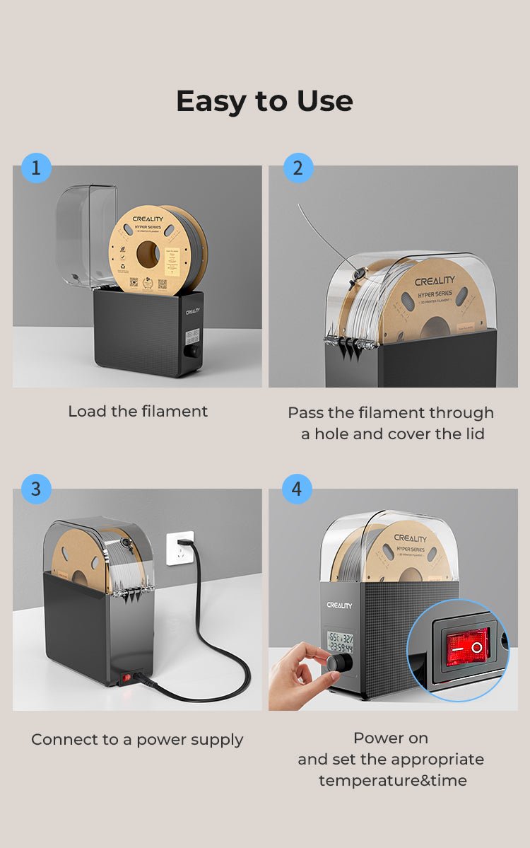Creality Filament Dryer Upgrade Fan Filament Dry Box 1KG PLA PETG ABS TPU Filaments Dehydrator Storage Box Filament Spool Holder Ai-TechWorld