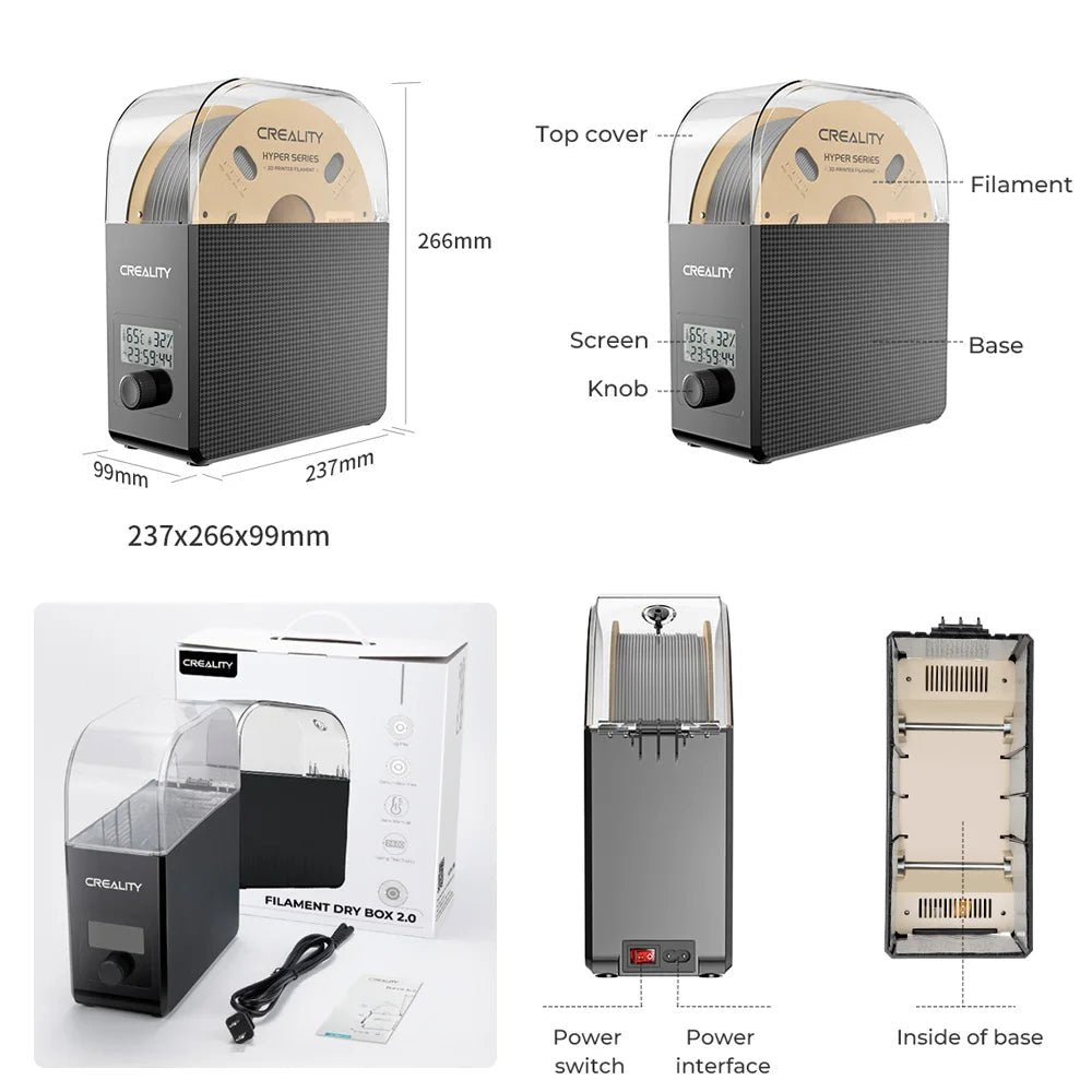 Creality Filament Dryer Upgrade Fan Filament Dry Box 1KG PLA PETG ABS TPU Filaments Dehydrator Storage Box Filament Spool Holder Ai-TechWorld