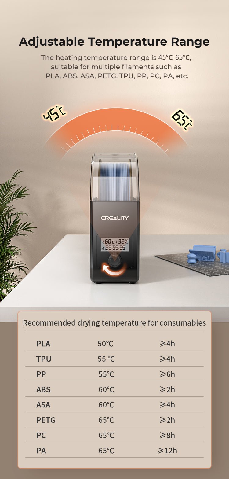 Creality Filament Dryer Upgrade Fan Filament Dry Box 1KG PLA PETG ABS TPU Filaments Dehydrator Storage Box Filament Spool Holder Ai-TechWorld