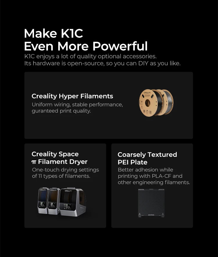 Creality K1C 3D Printer 600mm/s Auto Leveling Robust Direct Extruder Tri-High Speed Printing Upgrade K1 with AI Camera Printer Ai-TechWorld