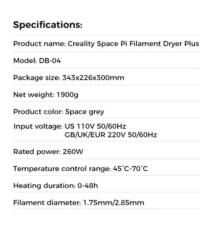 Creality Space Pi Filament Dryer & Drying Box - 2 Rolls Dehydrator for 2KG Filament Ai-TechWorld