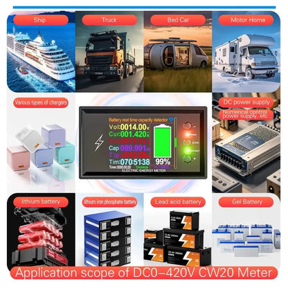 CW20 DC0 - 420V WiFi Tuya Smart Digital Lithium Battery Capacity Detection Tester DC Display Voltage Current Power Coulomb Meter - Ai - TechWorld