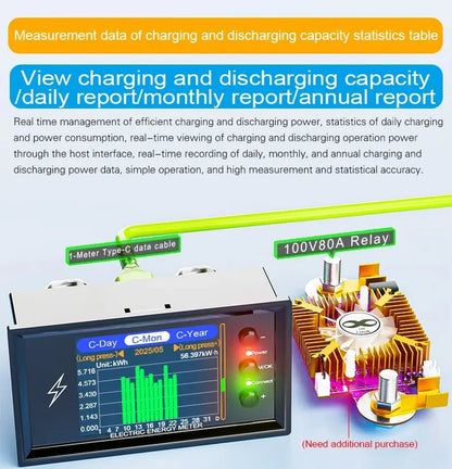 CW20 DC0 - 420V WiFi Tuya Smart Digital Lithium Battery Capacity Detection Tester DC Display Voltage Current Power Coulomb Meter - Ai - TechWorld