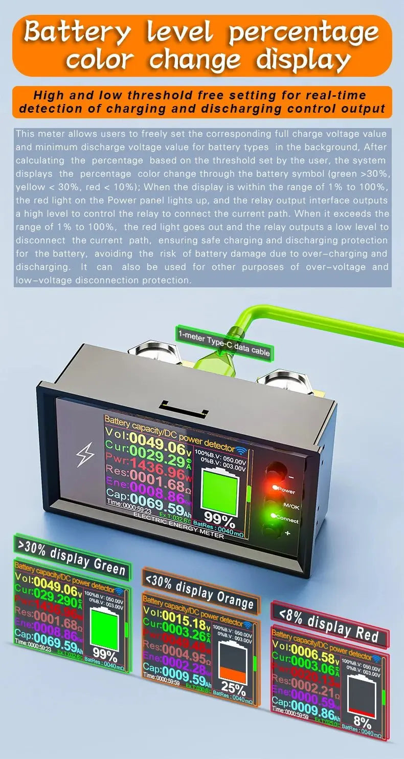 CW20 DC0 - 420V WiFi Tuya Smart Digital Lithium Battery Capacity Detection Tester DC Display Voltage Current Power Coulomb Meter - Ai - TechWorld