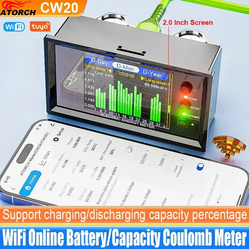 CW20 DC0 - 420V WiFi Tuya Smart Digital Lithium Battery Capacity Detection Tester DC Display Voltage Current Power Coulomb Meter - Ai - TechWorld