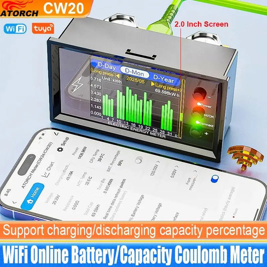 CW20 DC0 - 420V WiFi Tuya Smart Digital Lithium Battery Capacity Detection Tester DC Display Voltage Current Power Coulomb Meter - Ai - TechWorld
