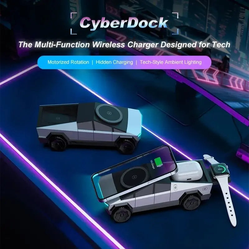 Cybertruck Desktop Qi2 Charger Multifunctional 3 - in - 1 Wireless Charger for IPhone (15W),Iwatch (5W), Airpods (2.5W) Charging - Ai - TechWorld