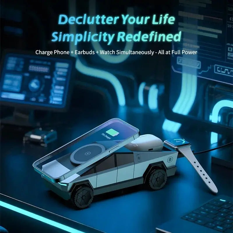 Cybertruck Desktop Qi2 Charger Multifunctional 3 - in - 1 Wireless Charger for IPhone (15W),Iwatch (5W), Airpods (2.5W) Charging - Ai - TechWorld
