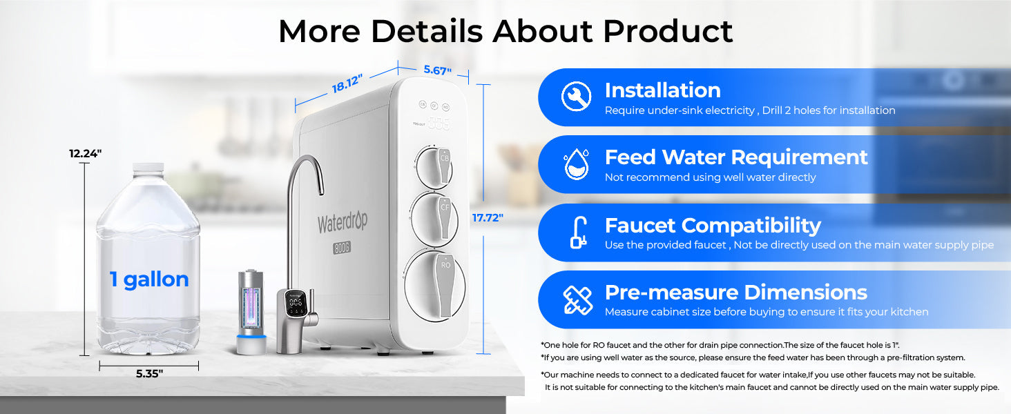 Waterdrop G3P800 Reverse Osmosis System, 800 GPD Fast Flow, NSF/ANSI 42 & 53 & 58 & 372 Certified, 3:1 Pure to Drain Ai-TechWorld 