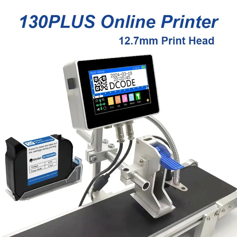 DCODE 130PLUS Industrial Online Inkjet Printer 12.7/25.4mm Nozzle with 4.3inch Screen QR Barcode Batch Number Logo Date Printer Ai-TechWorld