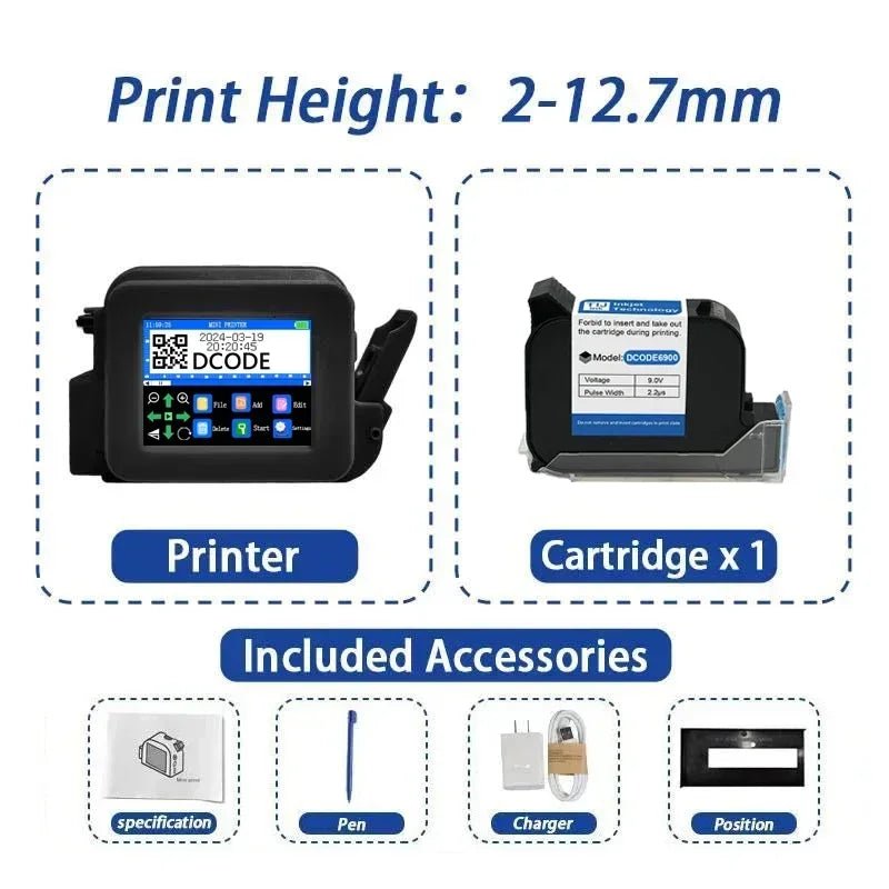 DCODE XMINI 12.7mm Portable Mini Printer Handheld Inkjet Printer Text QR Barcode Image Batch Number Logo Image Coding Machine Ai-TechWorld