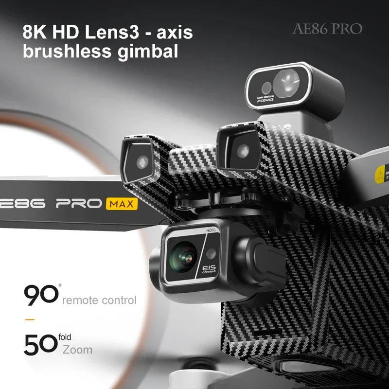 Drone professionnel AE86 PRO Max avec caméra HD 8K, cardan 3 axes, photographie aérienne, évitement d'obstacles, FPV GPS, quadri Ai-TechWorld