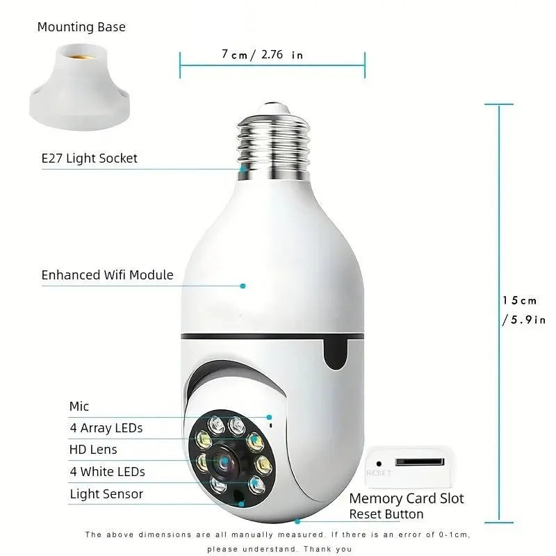 Ease Life APP - Light Bulb Security Cameras Outdoor Wireless WiFi Camera 5GHz, 360 Degree, E27 Light Socket Screw In Securi - Ai - TechWorld