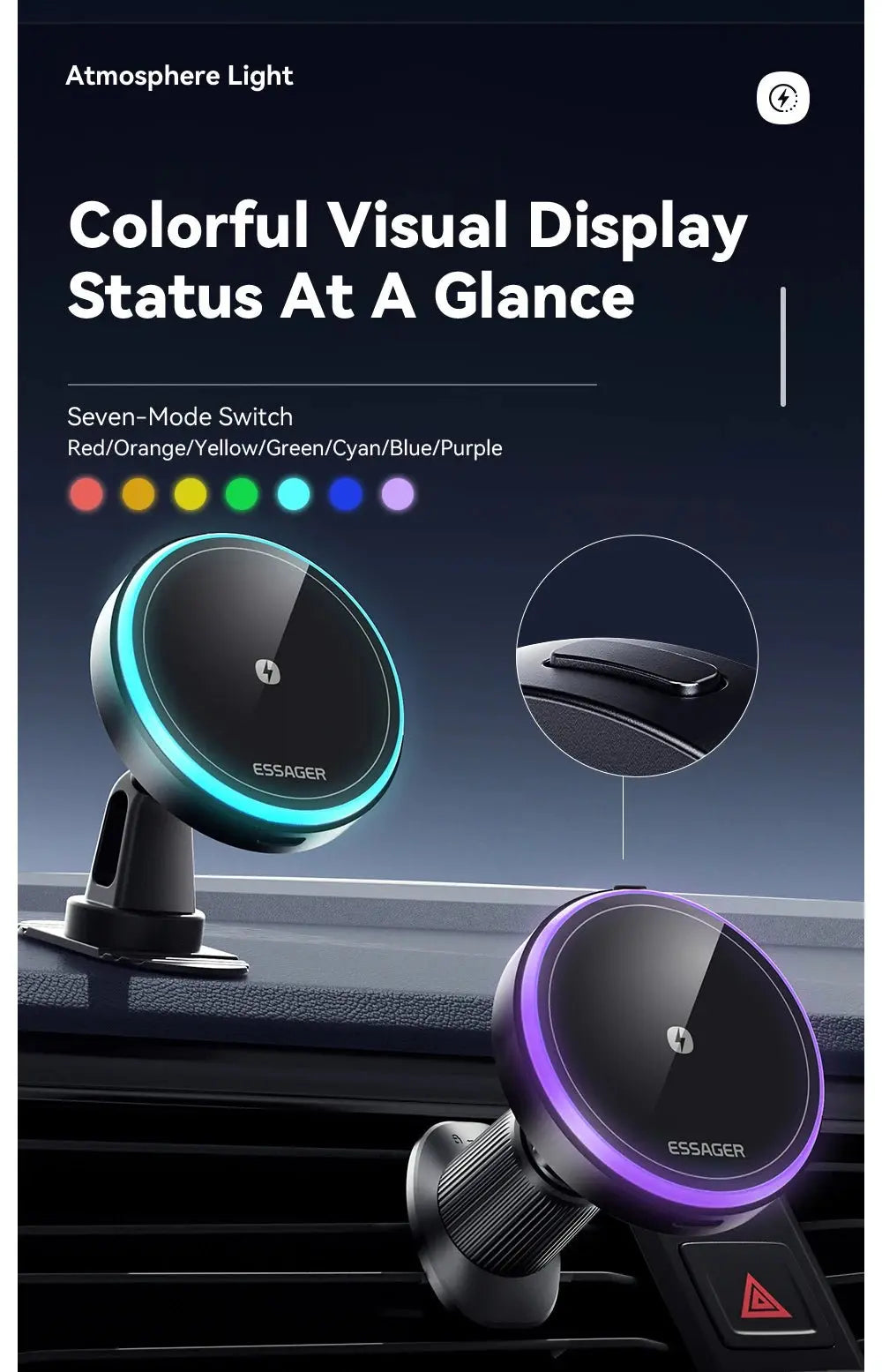 Essager Magnetic Car Phone Holder 15W Wireless Charger Stand For iPhone 17 16 15 14 Max Car Mount Charger for Magsafe LED Light - Ai - TechWorld