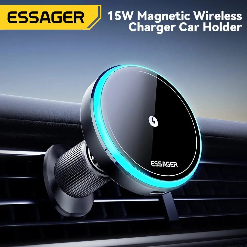 Essager Magnetic Car Phone Holder 15W Wireless Charger Stand For iPhone 17 16 15 14 Max Car Mount Charger for Magsafe LED Light - Ai - TechWorld