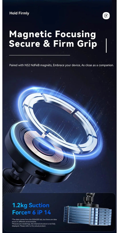 Essager Magnetic Car Phone Holder 15W Wireless Charger Stand For iPhone 17 16 15 14 Max Car Mount Charger for Magsafe LED Light - Ai - TechWorld