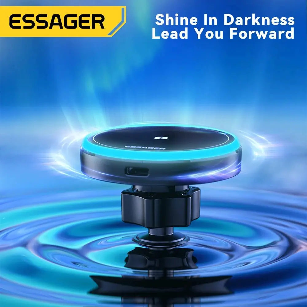 Essager Magnetic Car Phone Holder 15W Wireless Charger Stand For iPhone 17 16 15 14 Max Car Mount Charger for Magsafe LED Light - Ai - TechWorld