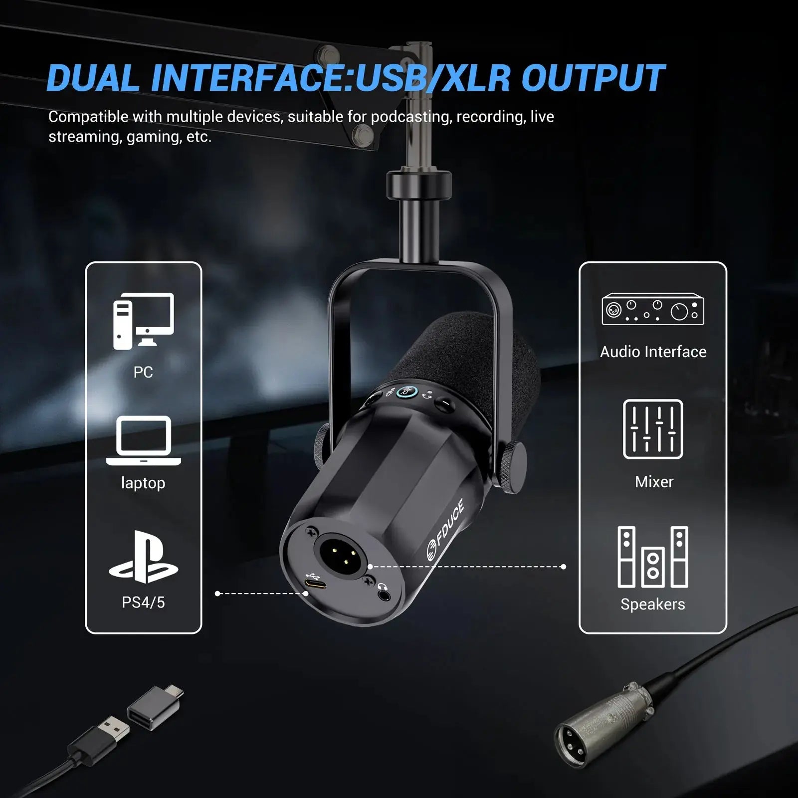 FDUCE SL40+ USB/XLR Dynamic Microphone Kit With Built - in Headset Output / Sound Insulation/Arm Stand,For PC PS5/4 Mixer - Ai - TechWorld