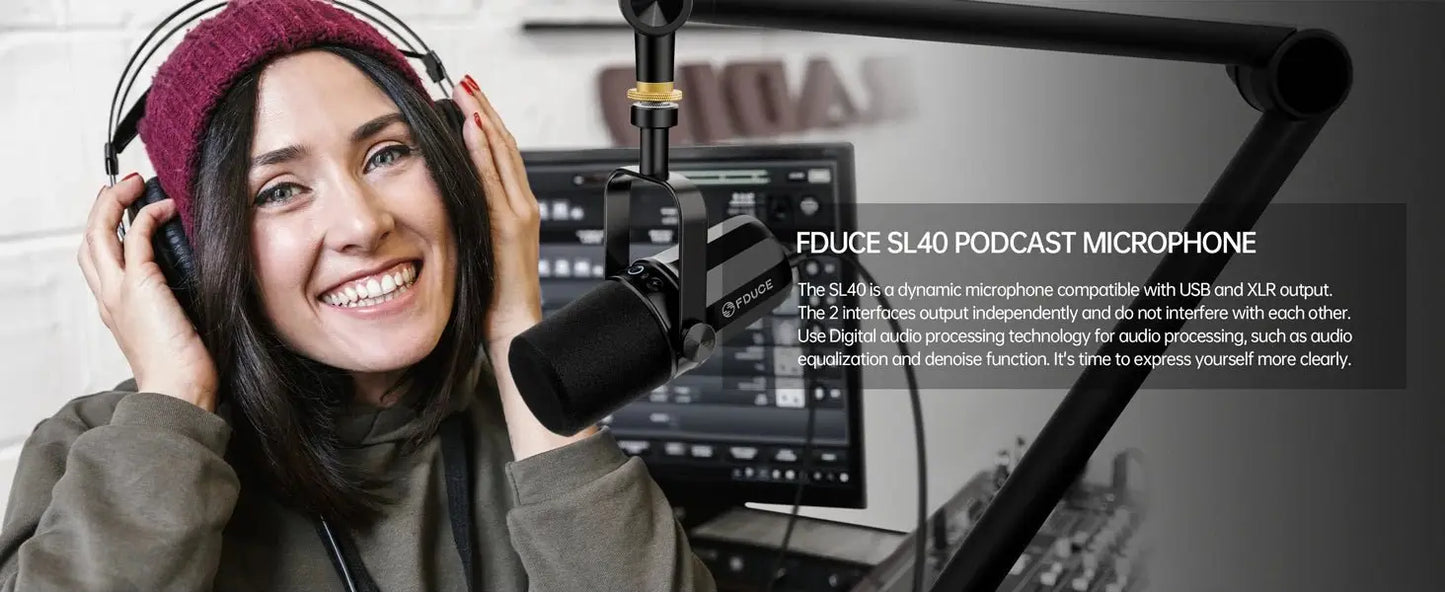 FDUCE SL40+ USB/XLR Dynamic Microphone Kit With Built - in Headset Output / Sound Insulation/Arm Stand,For PC PS5/4 Mixer - Ai - TechWorld