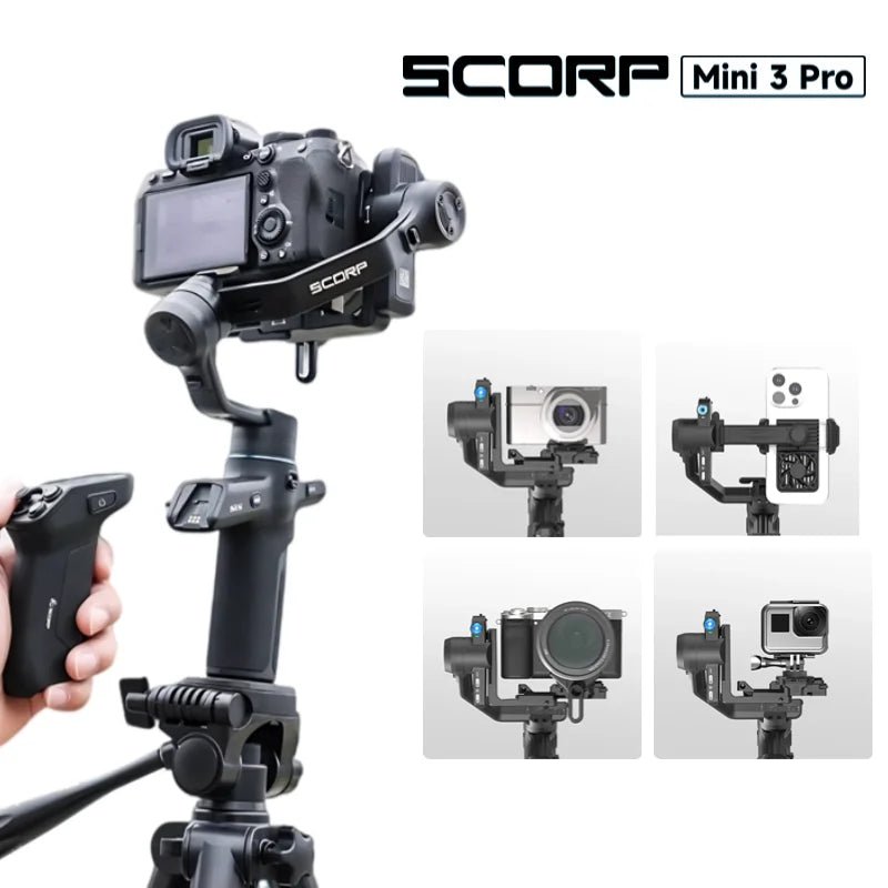 FeiyuTech SCORP Mini 3 Pro – 3 - in - 1 Gimbal with Detachable Handle & AI 4.0 Tracking for Mirrorless, Action Cameras & Phones - Ai - TechWorld