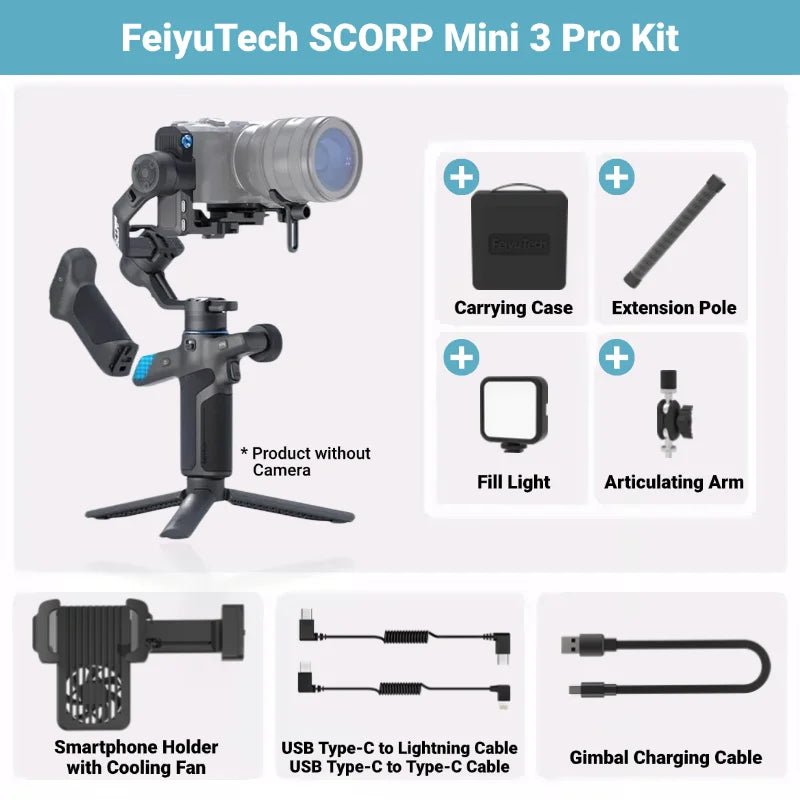 FeiyuTech SCORP Mini 3 Pro – 3 - in - 1 Gimbal with Detachable Handle & AI 4.0 Tracking for Mirrorless, Action Cameras & Phones - Ai - TechWorld