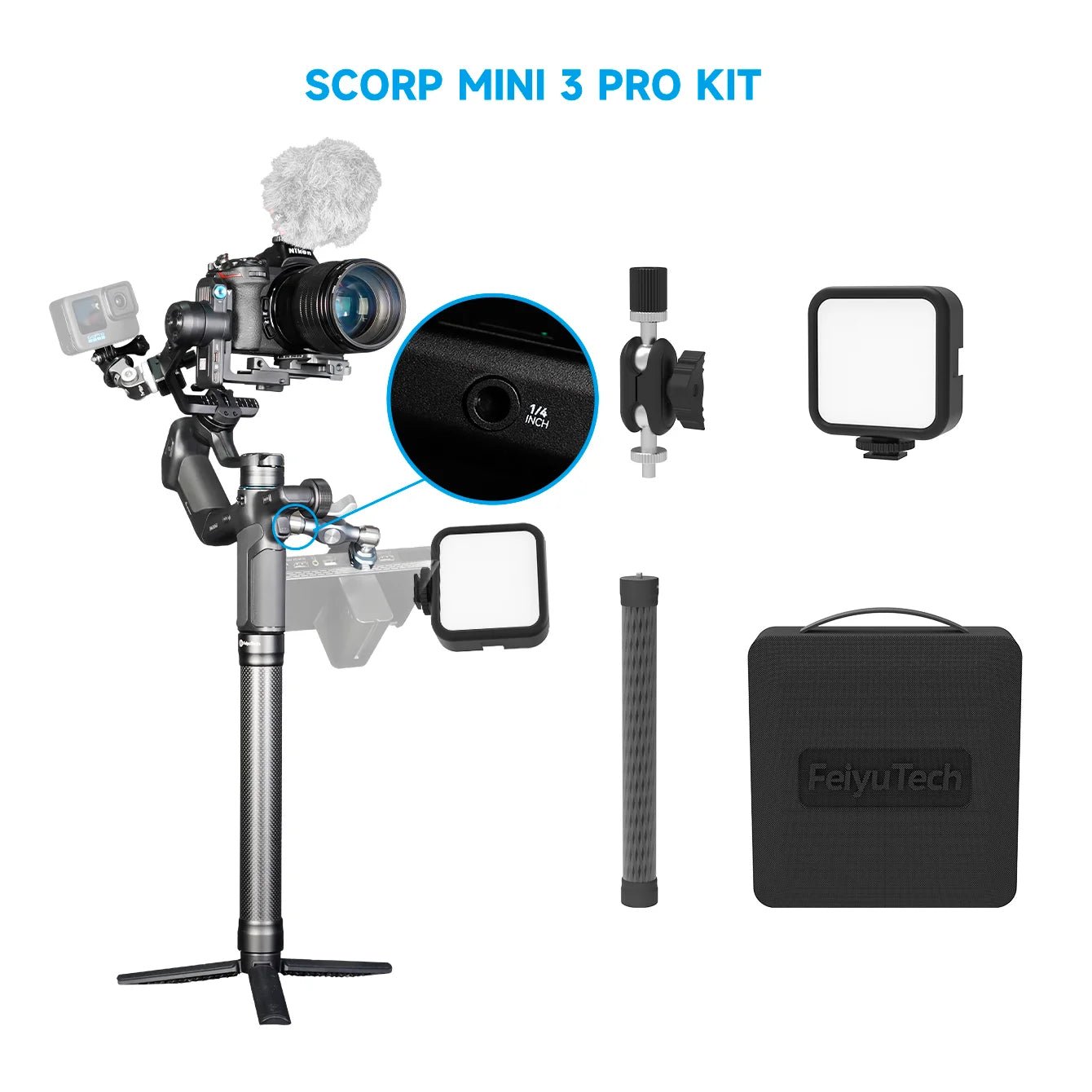 FeiyuTech SCORP Mini 3 Pro – 3 - in - 1 Gimbal with Detachable Handle & AI 4.0 Tracking for Mirrorless, Action Cameras & Phones - Ai - TechWorld