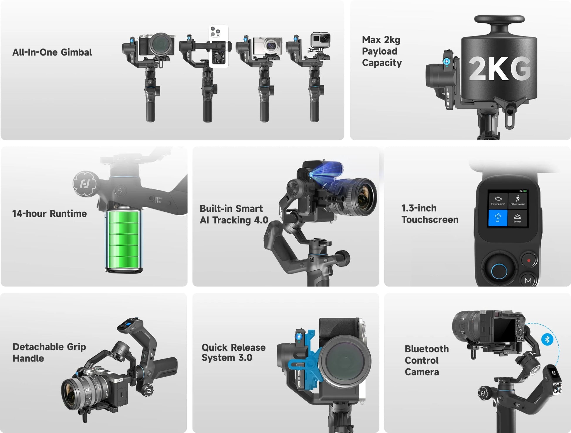 FeiyuTech SCORP Mini 3 Pro – 3 - in - 1 Gimbal with Detachable Handle & AI 4.0 Tracking for Mirrorless, Action Cameras & Phones - Ai - TechWorld