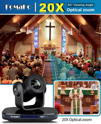 FoMaKo 4K PTZ Bundle NDI Camera 60FPS 20X Optical Zoom + KC608 IP PTZ Controller, 2pcs K820N+1pcs KC608 pro PTZ Camera Bundle - Ai - TechWorld