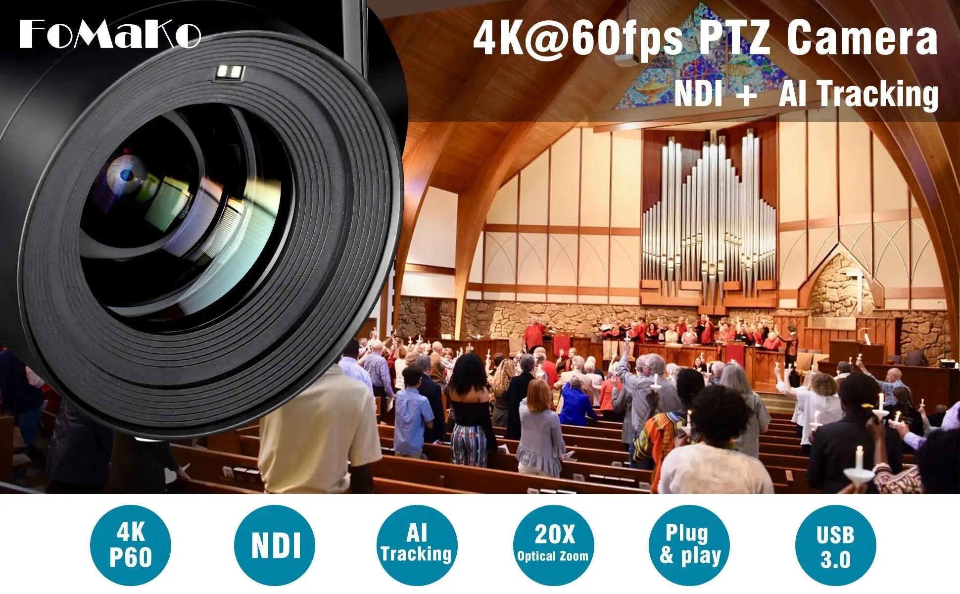 FoMaKo 4K PTZ Bundle NDI Camera 60FPS 20X Optical Zoom + KC608 IP PTZ Controller, 2pcs K820N+1pcs KC608 pro PTZ Camera Bundle - Ai - TechWorld