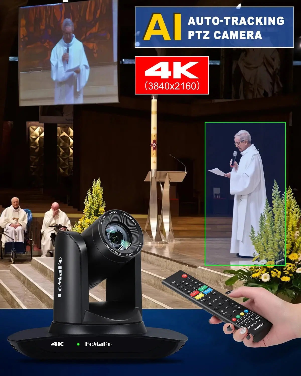FoMaKo 4K PTZ Camera HDMI, AI Auto - Tracking,20X Optical Zoom(3pcs),KC602 Video Mixer Switcher,KC608 Pro PTZ Controller - Ai - TechWorld