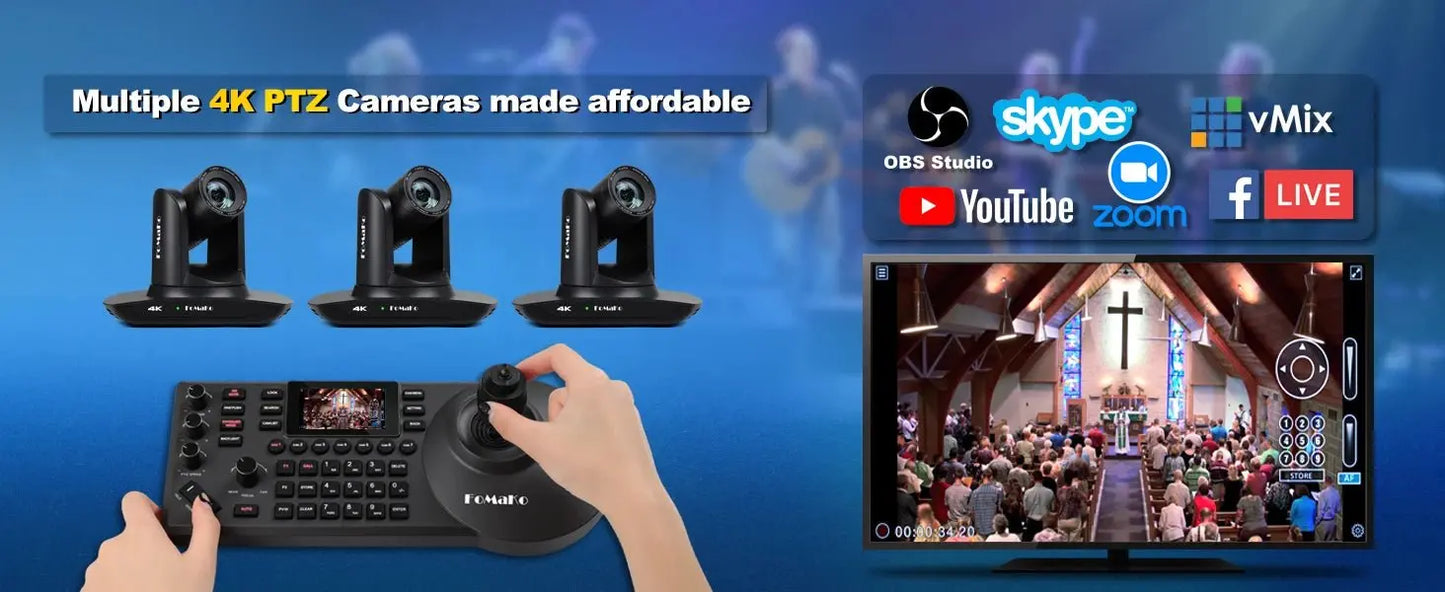 FoMaKo 4K PTZ Camera HDMI, AI Auto - Tracking,20X Optical Zoom(3pcs),KC602 Video Mixer Switcher,KC608 Pro PTZ Controller - Ai - TechWorld