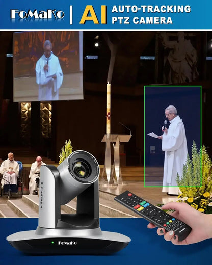 FoMaKo AI Auto Tracking HDMI PTZ Camera 20x Optical Zoom for Church Services Worship Education(3pcs) + KC608 Pro PTZ Controller - Ai - TechWorld