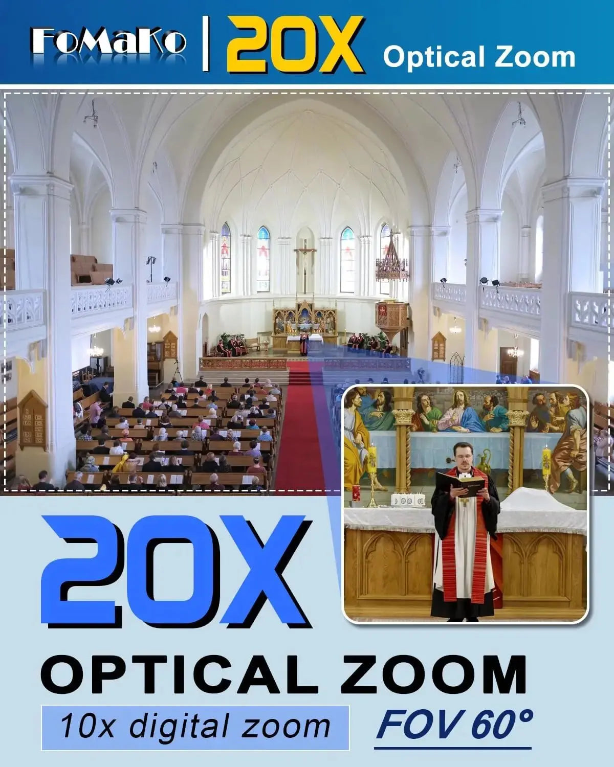 FoMaKo AI Auto Tracking HDMI PTZ Camera 20x Optical Zoom for Church Services Worship Education(3pcs) + KC608 Pro PTZ Controller - Ai - TechWorld