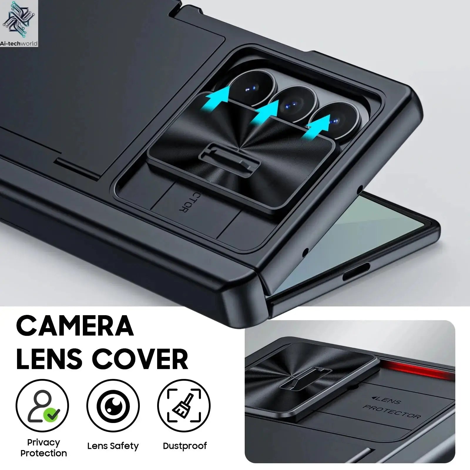 for Samsung Galaxy Z Fold 7 Case Wallet,RFID Cards Holder,Hidden bracket,Camera Cover,Shockproof Silicone Phone Case-Black Ai-TechWorld 