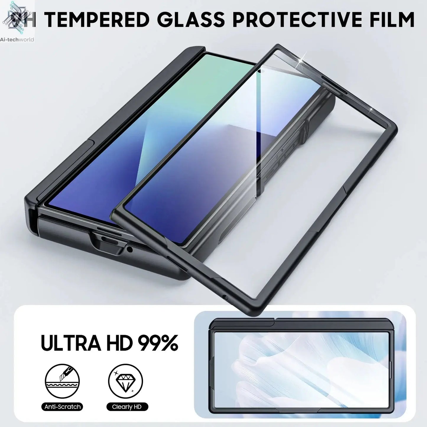 for Samsung Galaxy Z Fold 7 Case Wallet,RFID Cards Holder,Hidden bracket,Camera Cover,Shockproof Silicone Phone Case-Black Ai-TechWorld 