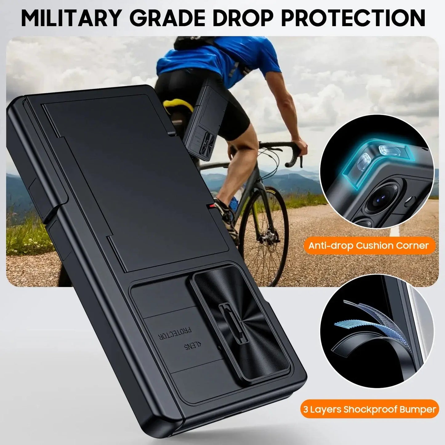 for Samsung Galaxy Z Fold 7 Case Wallet,RFID Cards Holder,Hidden bracket,Camera Cover,Shockproof Silicone Phone Case-Black Ai-TechWorld 