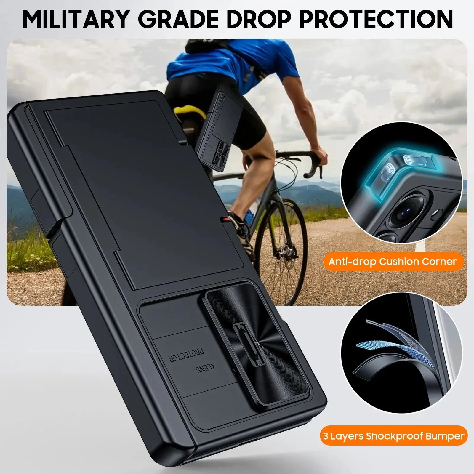for Samsung Galaxy Z Fold 7 Case Wallet,RFID Cards Holder,Hidden bracket,Camera Cover,Shockproof Silicone Phone Case-Black Ai-TechWorld 