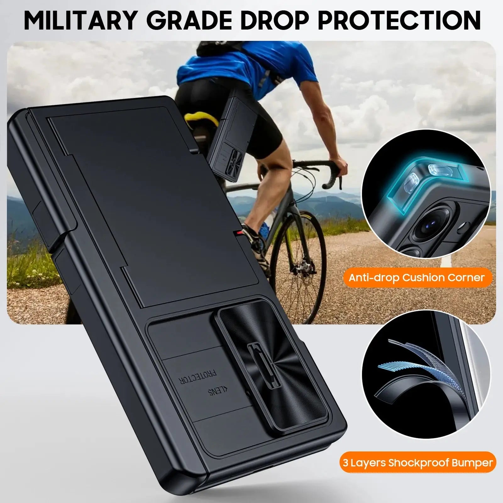 for Samsung Galaxy Z Fold 7 Case Wallet,RFID Cards Holder,Hidden bracket,Camera Cover,Shockproof Silicone Phone Case-Black Ai-TechWorld 
