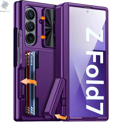 for Samsung Galaxy Z Fold 7 Case Wallet,RFID Cards Holder,Hidden bracket,Camera Cover,Shockproof Silicone Phone Case-Black Ai-TechWorld 