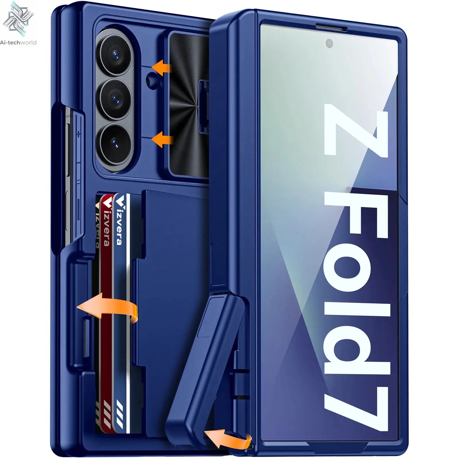 for Samsung Galaxy Z Fold 7 Case Wallet,RFID Cards Holder,Hidden bracket,Camera Cover,Shockproof Silicone Phone Case-Black Ai-TechWorld 